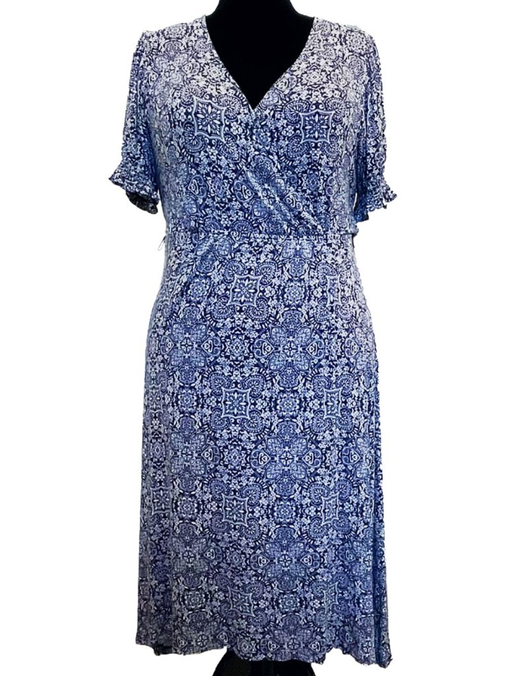 Faux Wrap High Low Midi Dress XL Navy White Studio B by Bobeau